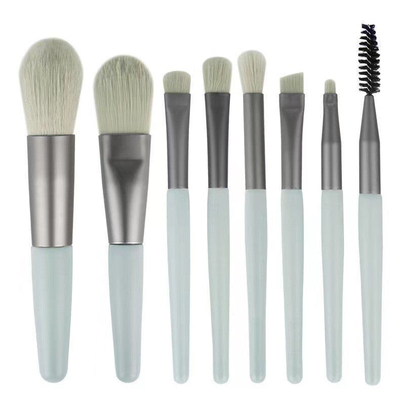 Mini set portabil 8 pensule de machiaj cu husa verde menta, Klevo
