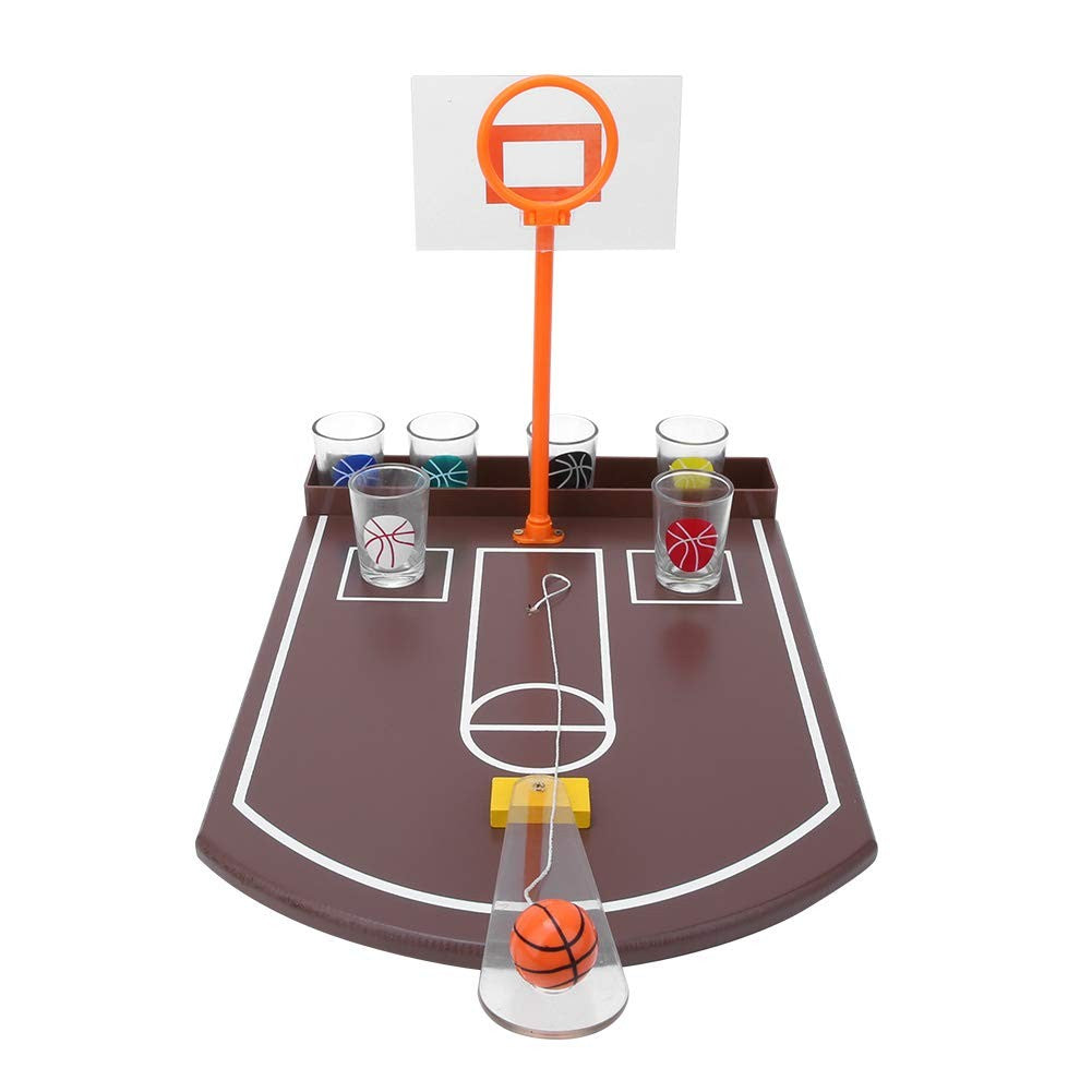 Joc de baut tip baschet Klevo, arunca mingea si accepta provocarea, pahare de shot din sticla, 30 x 22.5 x 24 cm, multicolor