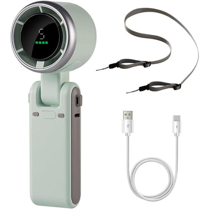 Mini Ventilator Portabil, Klevo, 5 Trepte de Viteza, Afisaj Digital, Incarcare USB, 5V, 2A, 5.95 x 5.2 x 17.2 cm, Verde