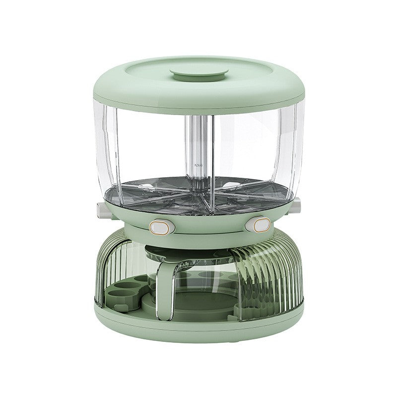 Dozator Etajat de Cereale Klevo, Rotativ 360, 6 Compartimente, Capacitate 10L, Cofraj Special pentru Oua, Vas pentru Scurgerea Cerealelor, 35x27.5 cm, Verde