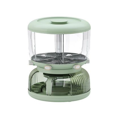 Dozator Etajat de Cereale Klevo, Rotativ 360, 6 Compartimente, Capacitate 10L, Cofraj Special pentru Oua, Vas pentru Scurgerea Cerealelor, 35x27.5 cm, Verde