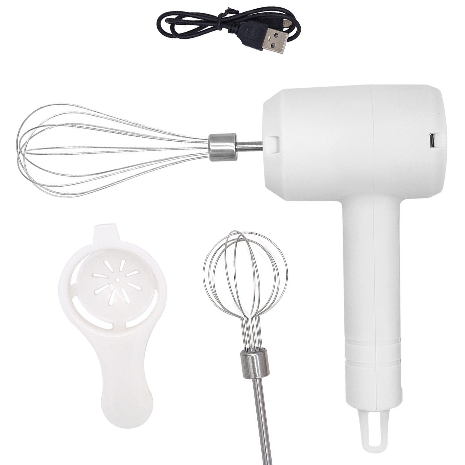 Mixer Electric fara Fir, Klevo, pentru Uz Casnic, pentru Oua Smantana Frisca, Maner Plastic, Usor de Utilizat si Depozitat, 3 Accesorii, Alb