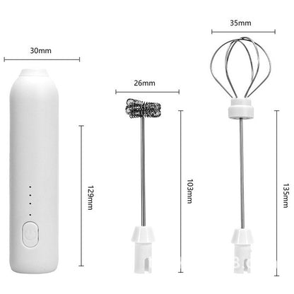 Mixer Spuma Lapte, Klevo, Electric cu Incarcare USB, Bauturi Calde/Reci, Maner Izolat Termic, Otel Inoxidabil, pentru Latte, Ciocolata Calda, Cappuccino, Frappe, Usor de Folosit, 2 Accesorii, Alb