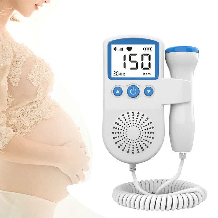 Monitor Fetal Doppler, Klevo, Monitorizare Sarcina, Ritm Cardiac, Ecran LCD 4.5 cm, 2 x Baterii AA (neincluse), Portabil, din ABS, 12.8 x 9.6 x 3 cm, Utilizare de la 9 Saptamani, Albastru