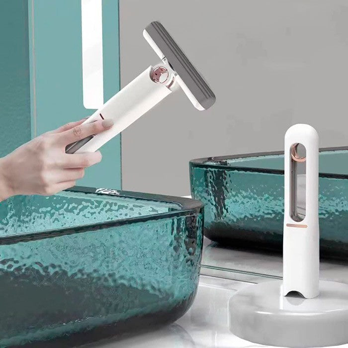 Mop de Mana Klevo, Mini-Portabil, cu Sistem de Stoarcere, Dispozitiv de Curatat Manual, cu Burete Absorbant, din PVA, 29.5 x 15.5 cm, 3 Rezerve, Alb