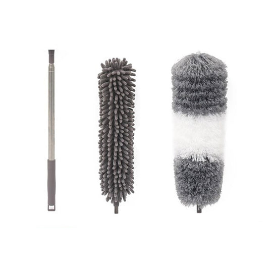 Mop din Microfibra pentru Curatenie, Klevo, Set 2 Capete Detasabil, Mop din Microfibra, Pamatuf pentru Praf, Maner Extensibil, EVA, Impachetate in Sac cu Fermoar, Gri