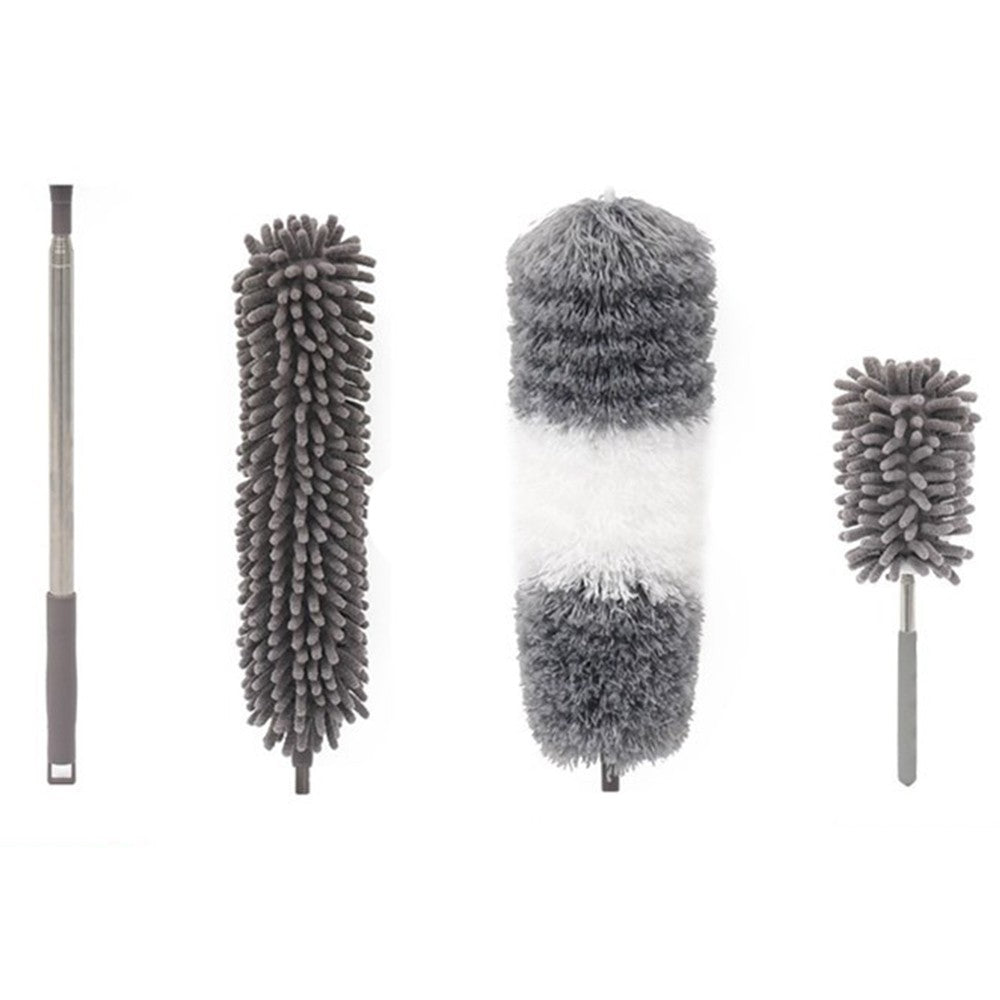 Mop din Microfibra pentru Curatenie, Klevo, Set 3 Capete Detasabil, Mop din Microfibra, Pamatuf pentru Praf, Mini Perie, Maner Extensibil, EVA, Impachetate in Sac cu Fermoar, Gri