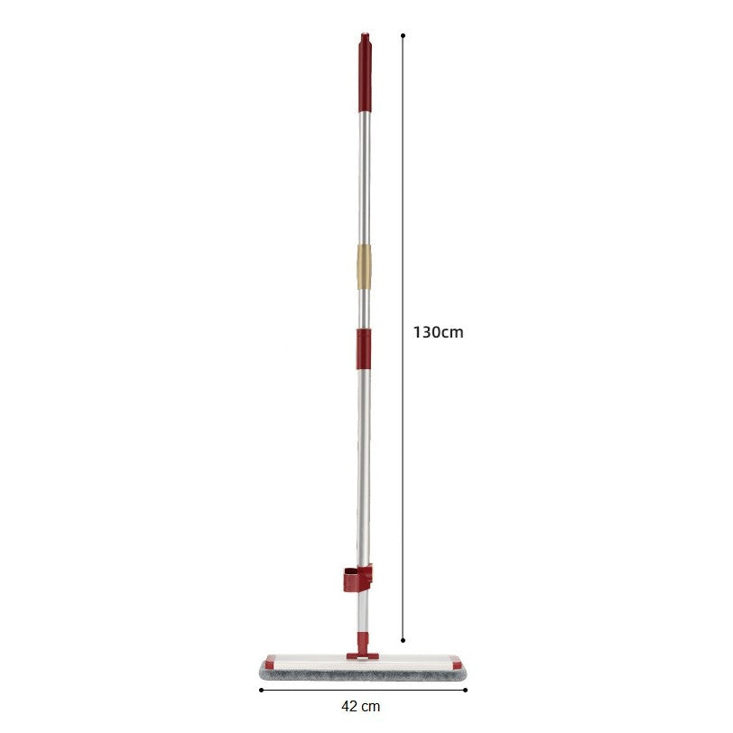 Mop Plat cu Laveta din Microfibra, Klevo, Pentru Uz Casnic, cu 2 Lavete Incluse, Sistem de Stoarcere, Tija Telescopica 130 cm, Rotire 360°, 42 x 130 cm, Rosu