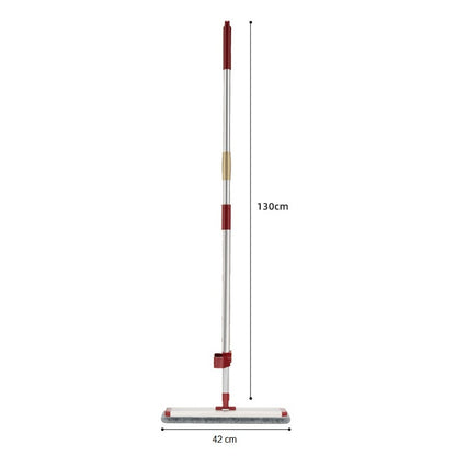 Mop Plat cu Laveta din Microfibra, Klevo, Pentru Uz Casnic, cu 2 Lavete Incluse, Sistem de Stoarcere, Tija Telescopica 130 cm, Rotire 360°, 42 x 130 cm, Rosu