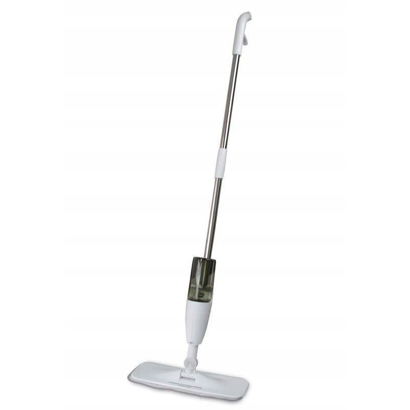 Mop plat, Klevo, cu pulverizator, pentru uz casnic, plastic, rezerva de mop din microfibra, 125x40 cm, Alb/Negru