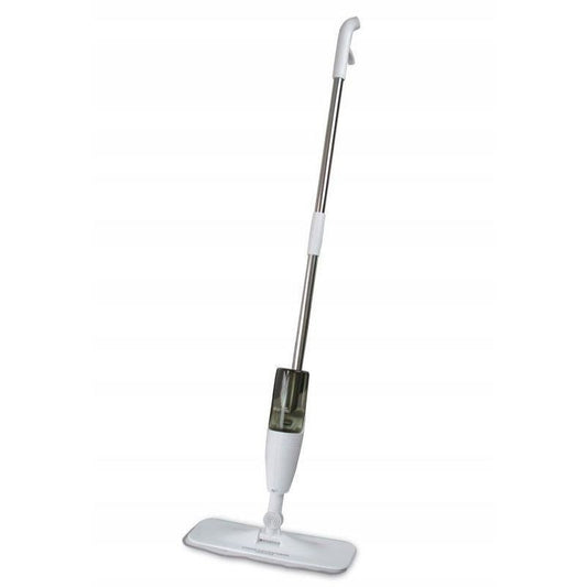 Mop plat, Klevo, cu pulverizator, pentru uz casnic, plastic, rezerva de mop din microfibra, 125x40 cm, Alb/Negru
