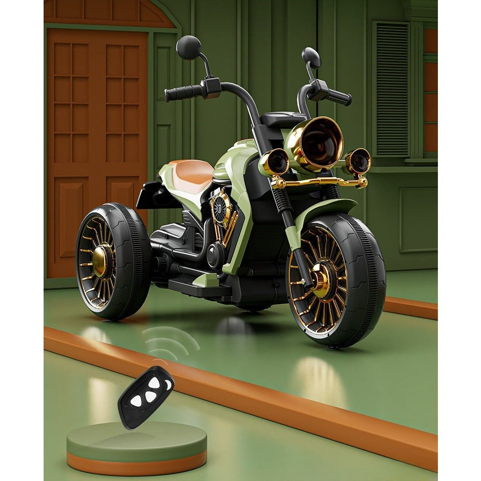 Motocicleta Electrica Klevo, cu Acumulator, Bluetooth, Sistem Anti-Rasturnare, Sistem de Lumini si Sunet, 1-8 Ani, 93 x 48 x 63 cm, Verde