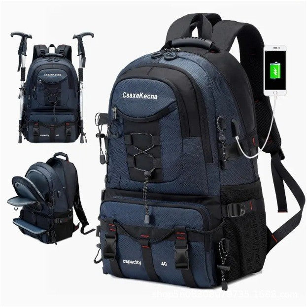 Rucsac Multifunctional de Alpinism, Klevo, Capacitate 36-55 L, de Calatorie, Impermeabil, Slot USB Incarcare Telefon, Bretele Reglabile, 52 x 34 x 19 cm, Albastru
