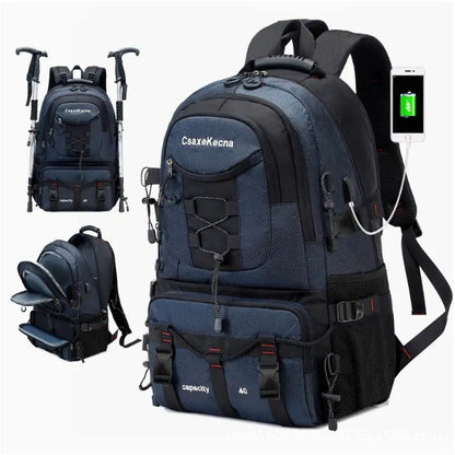 Rucsac Multifunctional de Alpinism, Klevo, Capacitate 36-55 L, de Calatorie, Impermeabil, Slot USB Incarcare Telefon, Bretele Reglabile, 52 x 34 x 19 cm, Albastru