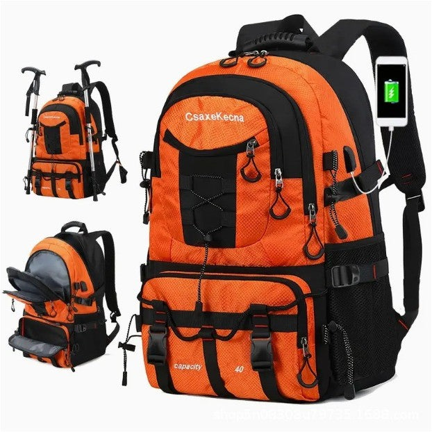 Rucsac Multifunctional de Alpinism, Klevo, Capacitate 36-55 L, de Calatorie, Impermeabil, Slot USB Incarcare Telefon, Bretele Reglabile, 52 x 34 x 19 cm, Portocaliu