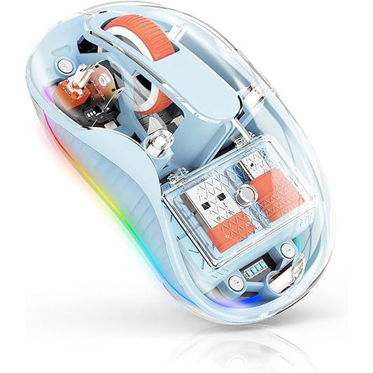 Mouse Wireless, Klevo, Dual Bluetooth, 2.4 GHz, Multi Device, USB-C, 4 Niveluri DPI 800-2400, Reincarcabil, Iluminare LED, Compatibil MacBook/iPad/Laptop, 10 x 6 cm, Albastru