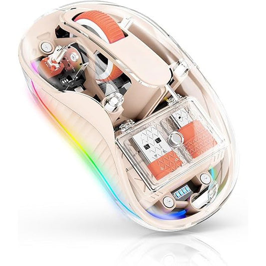 Mouse Wireless, Klevo, Dual Bluetooth, 2.4 GHz, Multi Device, USB-C, 4 Niveluri DPI 800-2400, Reincarcabil, Iluminare LED, Compatibil MacBook/iPad/Laptop, 10 x 6 cm, Crem