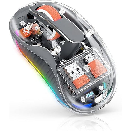 Mouse Wireless, Klevo, Dual Bluetooth, 2.4 GHz, Multi Device, USB-C, 4 Niveluri DPI 800-2400, Reincarcabil, Iluminare LED, Compatibil MacBook/iPad/Laptop, 10 x 6 cm, Gri