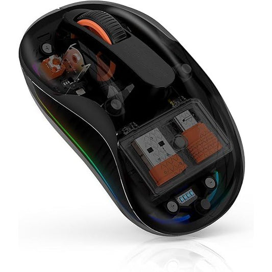 Mouse Wireless, Klevo, Dual Bluetooth, 2.4 GHz, Multi Device, USB-C, 4 Niveluri DPI 800-2400, Reincarcabil, Iluminare LED, Compatibil MacBook/iPad/Laptop, 10 x 6 cm, Negru