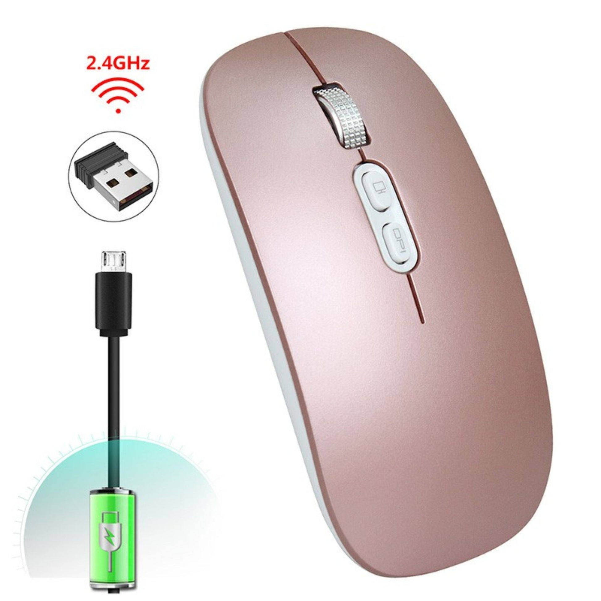 Mouse Wireless Reincarcabil, Klevo, Compatibil Windows/macOS, Bluetooth 5.1 + 2.4GHz, Silentios, DPI 800/1200/1600, Roz Auriu