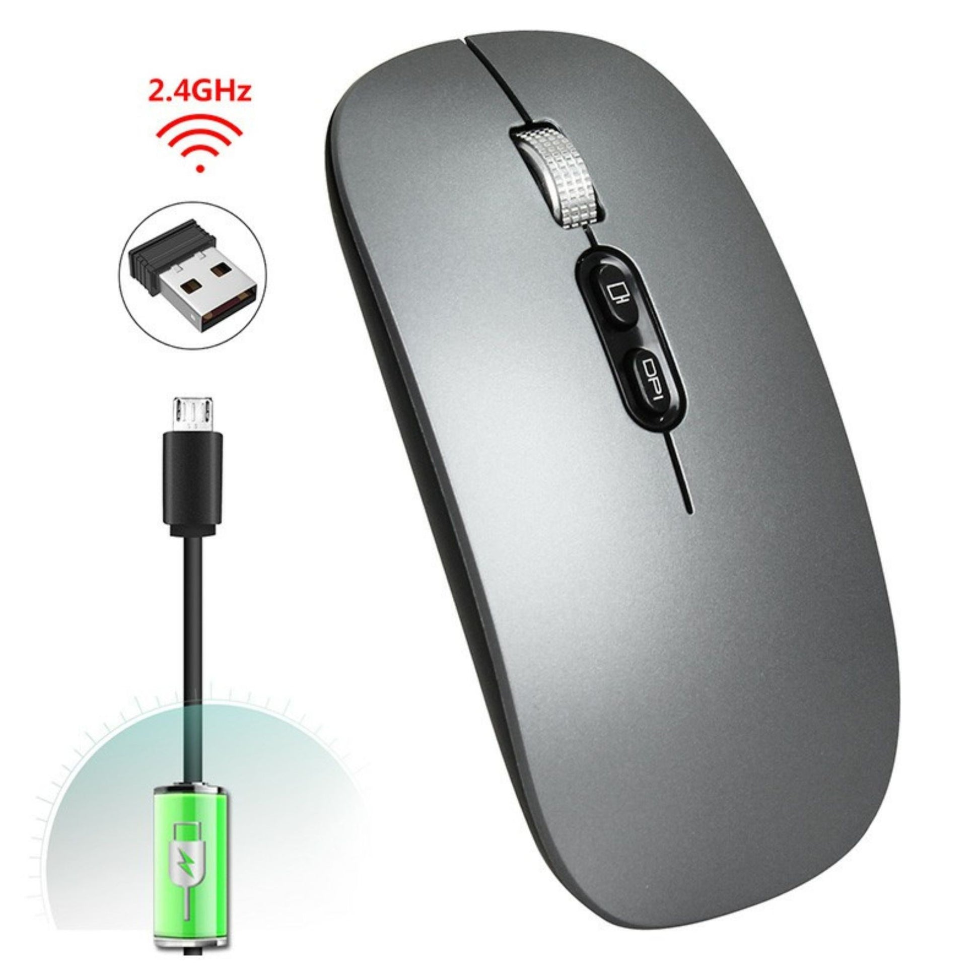 Mouse Wireless Reincarcabil, Klevo, Compatibil Windows/macOS, Bluetooth 5.1 + 2.4GHz, Silentios, DPI 800/1200/1600, Gri Inchis