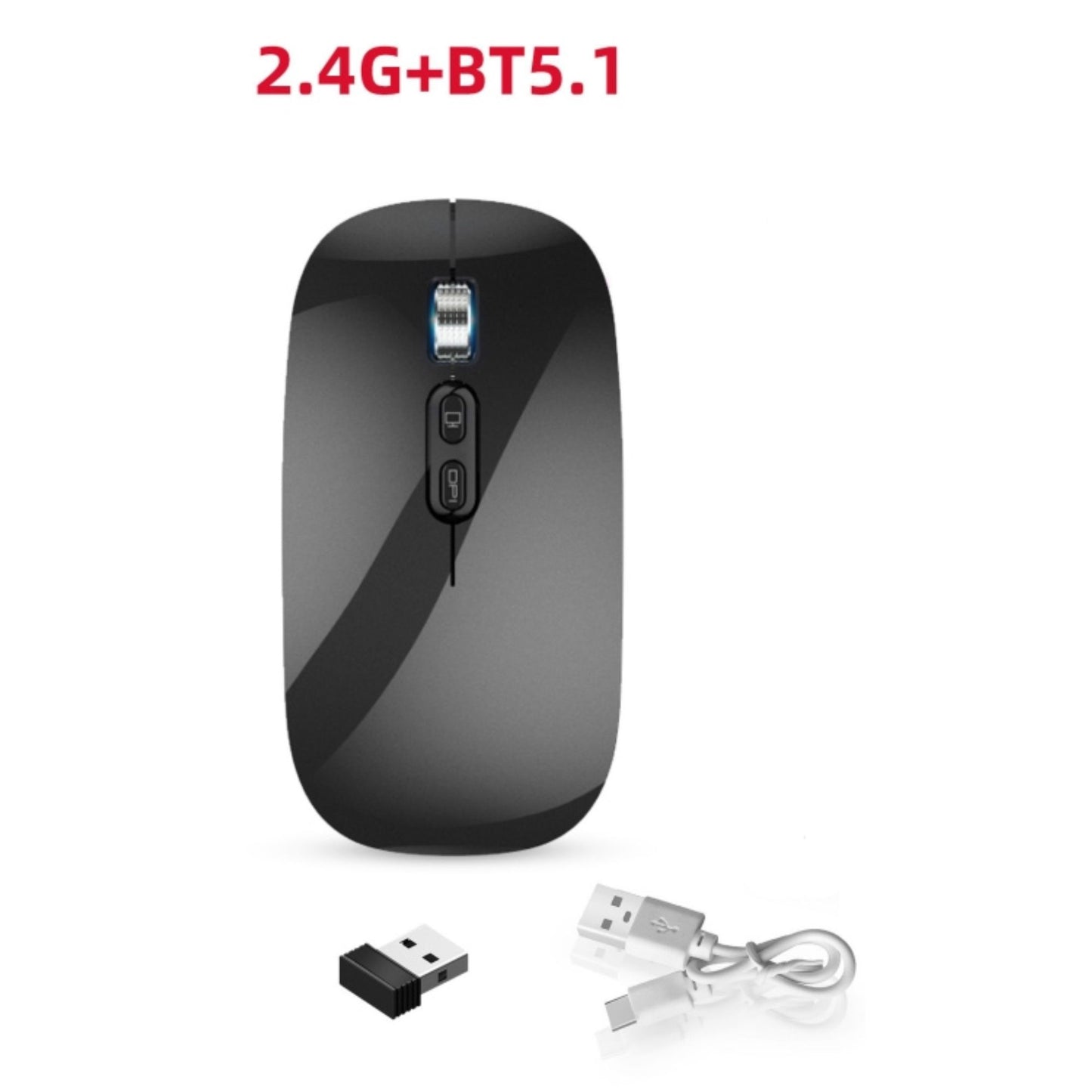 Mouse Wireless Reincarcabil, Klevo, Compatibil Windows/macOS, Bluetooth 5.1 + 2.4GHz, Silentios, DPI 800/1200/1600, Negru