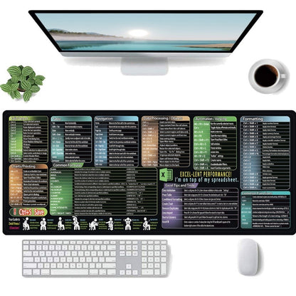 Mousepad cu Suport Tastatura, Klevo, Covoras pentru Masa de Birou cu Formule si Scurtaturi pentru Excel, Rezistent la Zgirieturi si Antiderapant 90 x 40 cm, Model 1 Negru