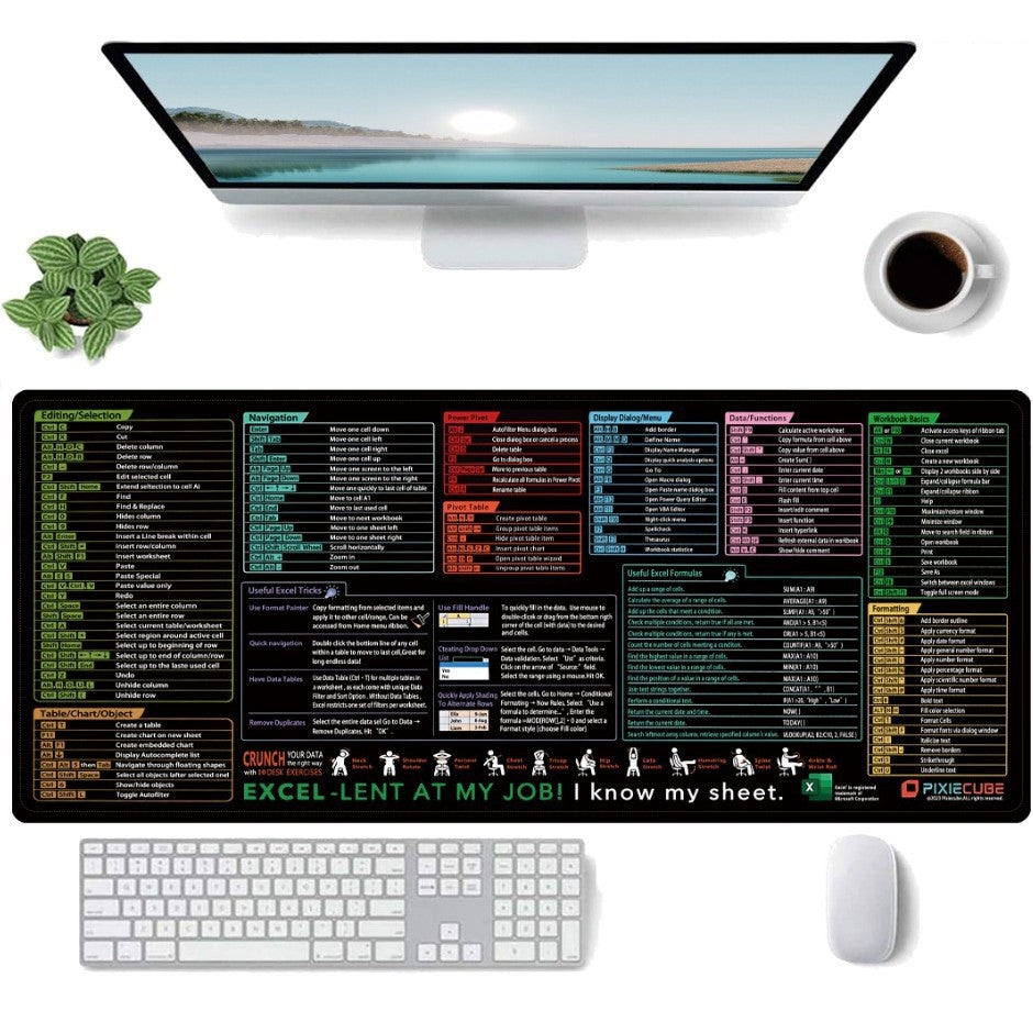 Mousepad cu Suport Tastatura, Klevo, Covoras pentru Masa de Birou cu Formule si Scurtaturi pentru Excel, Rezistent la Zgirieturi si Antiderapant 90