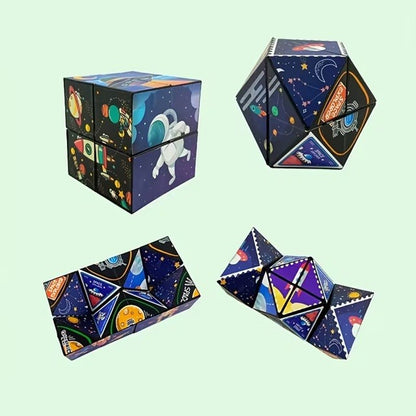 Jucarie Interactiva, Klevo, 3D Cub Rubik, Diferite Forme, Anti-stress, Tema Spatiu Cosmic, Multicolor