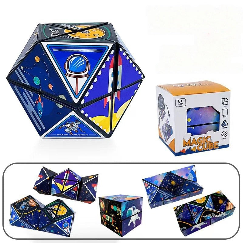 Jucarie Interactiva, Klevo, 3D Cub Rubik, Diferite Forme, Anti-stress, Tema Spatiu Cosmic, Multicolor