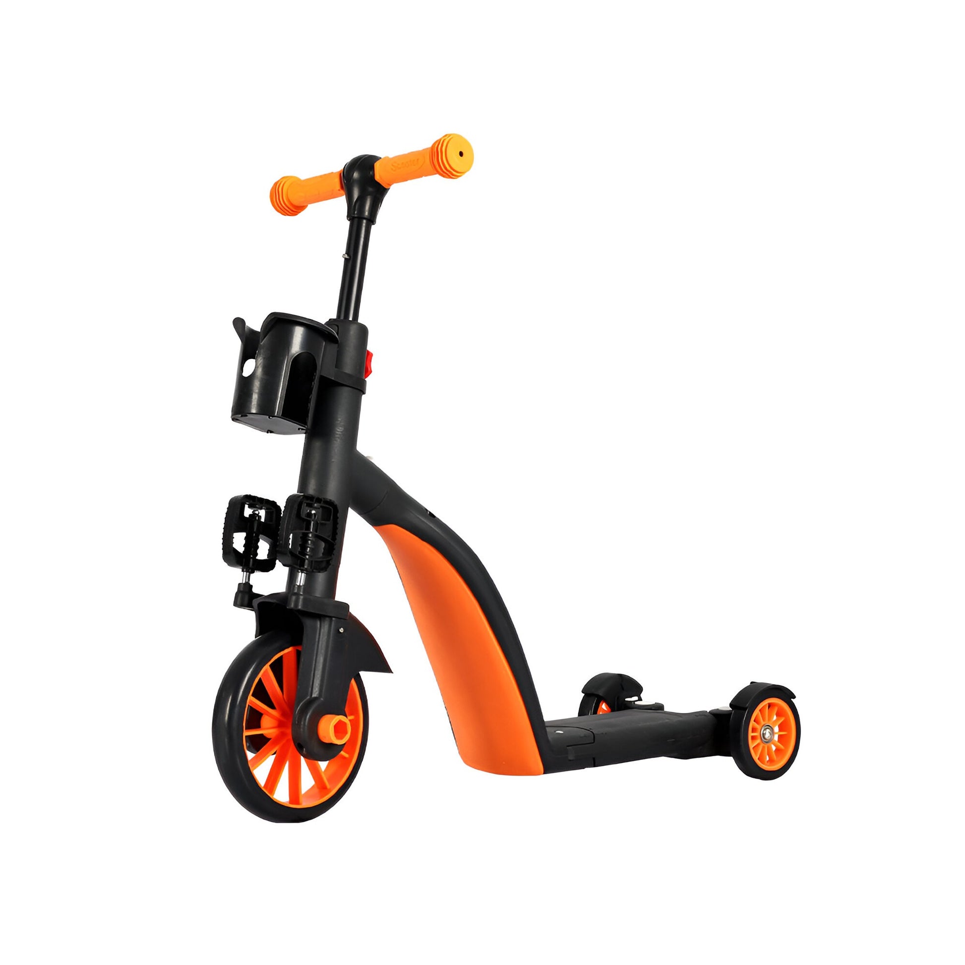 Bicicleta 8 in 1, Klevo, Transformabila, Multifunctionala, Reglare Inaltime, cu Maner de Impingere Detasabil, Tricicleta, Trotineta, 3 Roti, Pedale, Cosulet, 3-6 Ani, Portocaliu