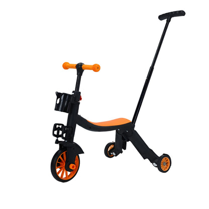Bicicleta 8 in 1, Klevo, Transformabila, Multifunctionala, Reglare Inaltime, cu Maner de Impingere Detasabil, Tricicleta, Trotineta, 3 Roti, Pedale, Cosulet, 3-6 Ani, Portocaliu