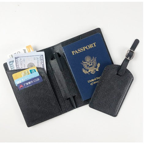 Portofel pentru Pasaport si Carduri, Klevo, 23x16 cm, 70g, din Piele PU, Suport Pix, Accesoriu Suport Eticheta, Unisex, Multifunctional, Negru