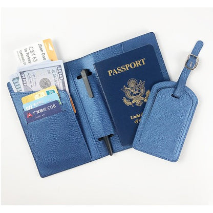 Portofel pentru Pasaport si Carduri, Klevo, 23x16 cm, 70g, din Piele PU, Suport Pix, Accesoriu Suport Eticheta, Unisex, Multifunctional, Albastru