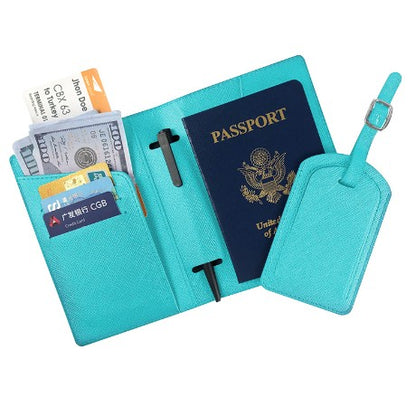 Portofel pentru Pasaport si Carduri, Klevo, 23x16 cm, 70g, din Piele PU, Suport Pix, Accesoriu Suport Eticheta, Unisex, Multifunctional, Bleu
