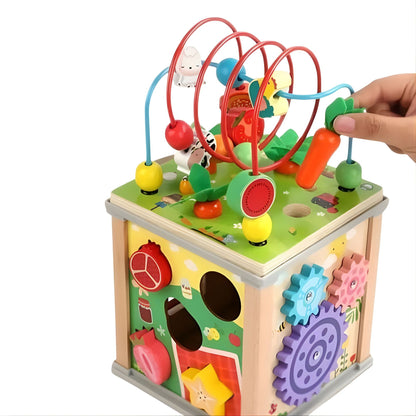Cub Educativ Montessori din Lemn, Klevo, Multifunctional, Sortare Forme si Culori, Activitati Educative, Multicolor, Jucarie Interactiva