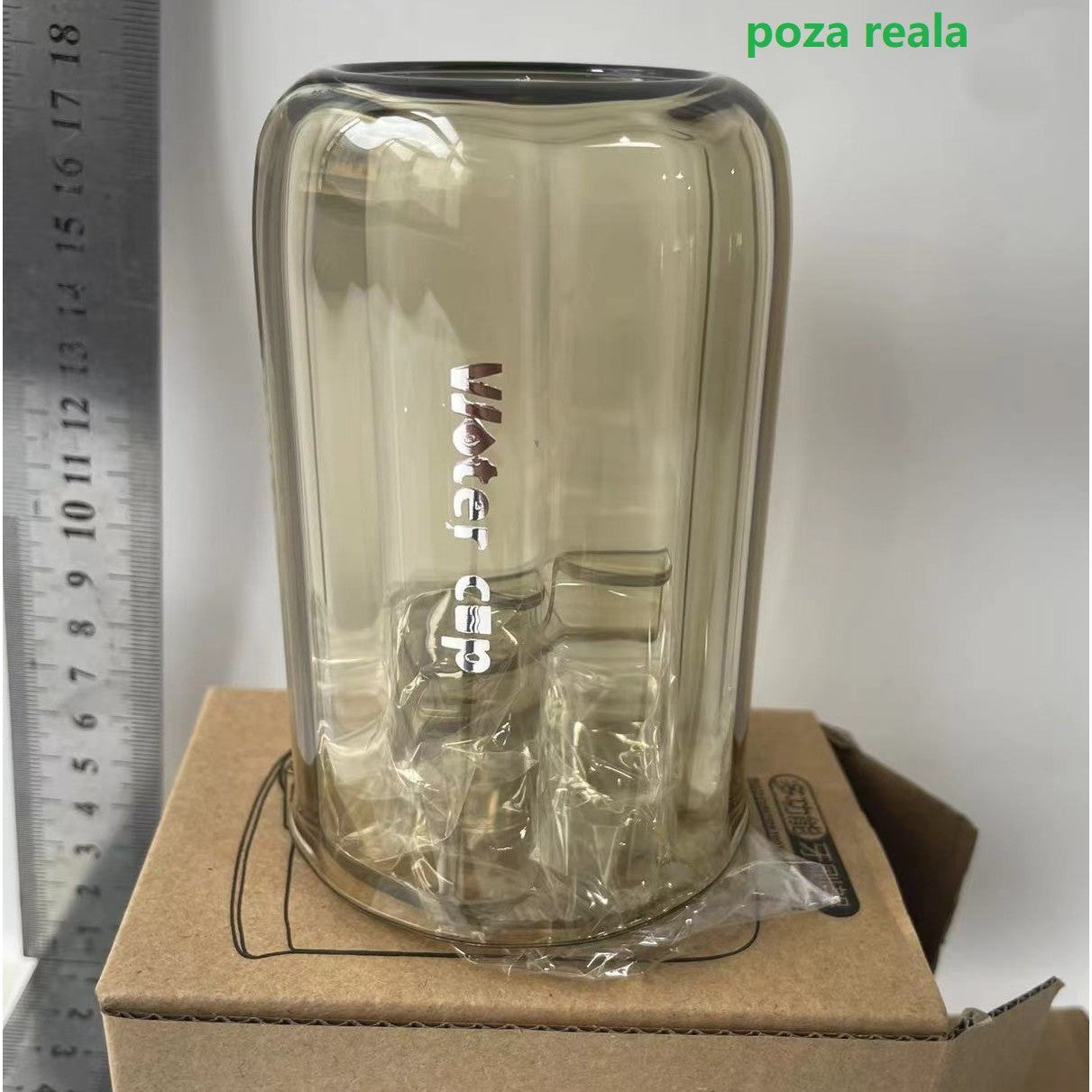 Suport Multifunctional 2 in 1, Pahar si Suport pentru Periuta de Dinti, Klevo, Plastic, Dimensiune: 10.4 x 7.3 x 7.3 cm, Maro Galbui