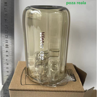 Suport Multifunctional 2 in 1, Pahar si Suport pentru Periuta de Dinti, Klevo, Plastic, Dimensiune: 10.4 x 7.3 x 7.3 cm, Maro Galbui