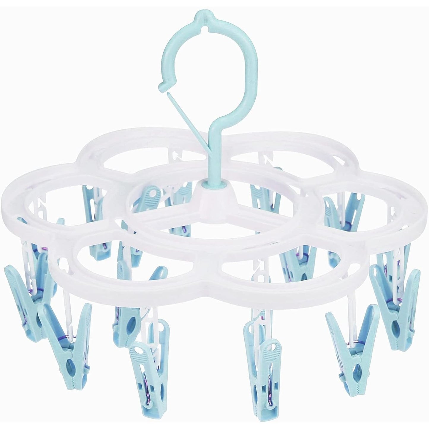 Uscator de Rufe Suspendat Klevo, cu 16 Carlige, Rotire 360 Grade, Mateiral Plastic, Usor de Depozitat, Multifunctional, 26 x 21 cm, Albastru