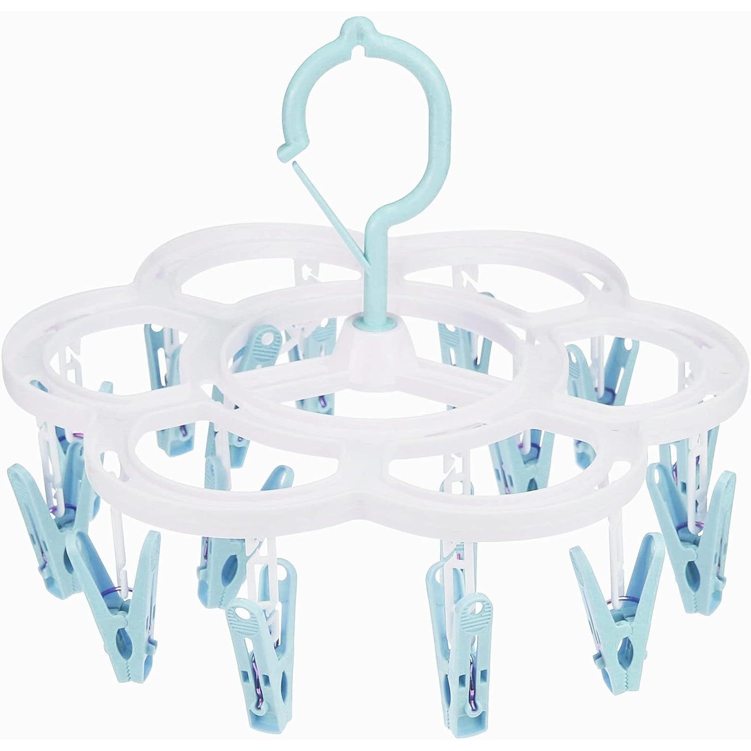 Uscator de Rufe Suspendat Klevo, cu 16 Carlige, Rotire 360 Grade, Mateiral Plastic, Usor de Depozitat, Multifunctional, 26 x 21 cm, Albastru