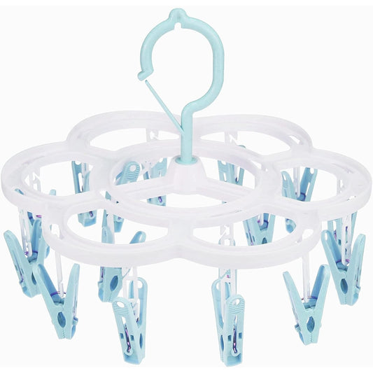 Uscator de Rufe Suspendat Klevo, cu 16 Carlige, Rotire 360 Grade, Mateiral Plastic, Usor de Depozitat, Multifunctional, 26 x 21 cm, Albastru