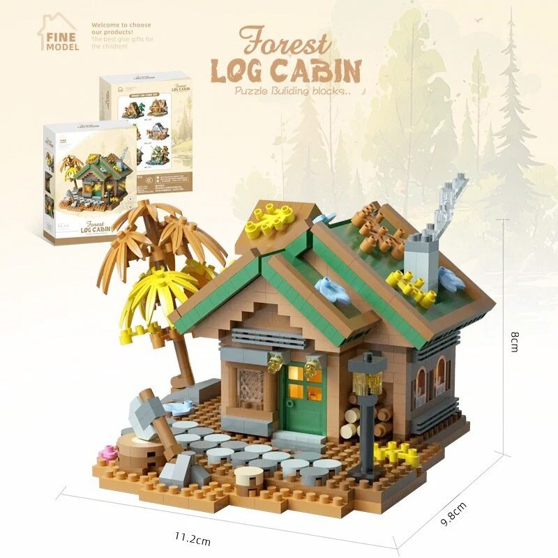 Set constructie, Klevo, Forest Log Cabin, din ABS, Model Casuta din Padure, 781 piese, 11.2x9.8x8 cm, Multicolor