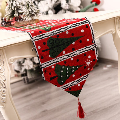 Napron Decorativ pentru Masa, Klevo, Model Brazi de Craciun, Tematica Craciun, 35 x 180 cm, Rosu/Verde
