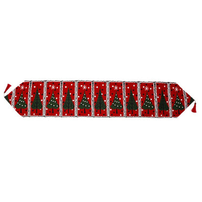 Napron Decorativ pentru Masa, Klevo, Model Brazi de Craciun, Tematica Craciun, 35 x 180 cm, Rosu/Verde