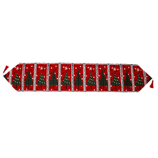 Napron Decorativ pentru Masa, Klevo, Model Brazi de Craciun, Tematica Craciun, 35 x 180 cm, Rosu/Verde