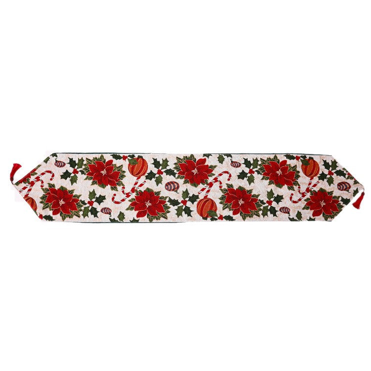 Napron Decorativ pentru Masa, Klevo, Model Flori, Tematica Craciun, 35 x 180 cm, Rosu