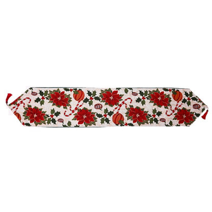Napron Decorativ pentru Masa, Klevo, Model Flori, Tematica Craciun, 35 x 180 cm, Rosu