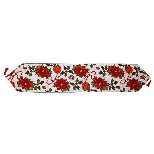 Napron Decorativ pentru Masa, Klevo, Model Flori, Tematica Craciun, 35 x 180 cm, Rosu