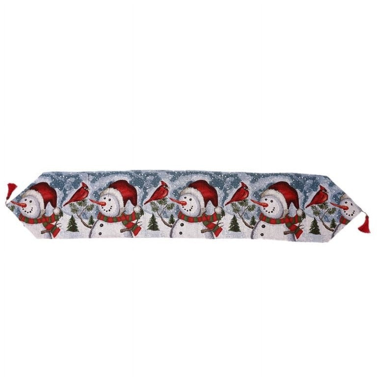 Napron Decorativ pentru Masa, Klevo, Model Oameni de Zapada, Tematica Craciun, 35 x 180 cm, Rosu/Verde