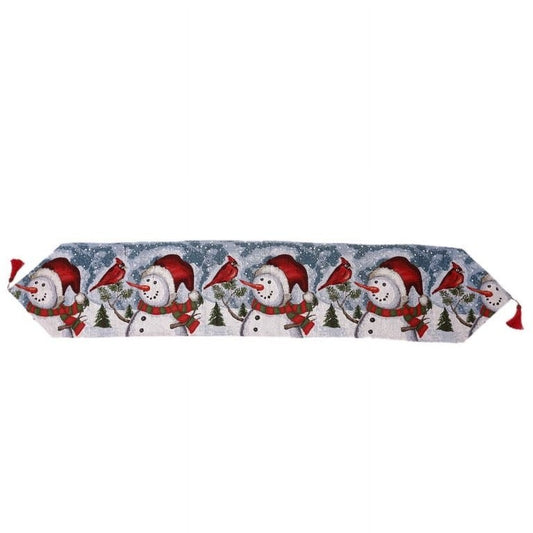 Napron Decorativ pentru Masa, Klevo, Model Oameni de Zapada, Tematica Craciun, 35 x 180 cm, Rosu/Verde